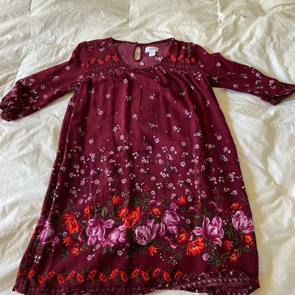 Burgundy floral dress long sleeves